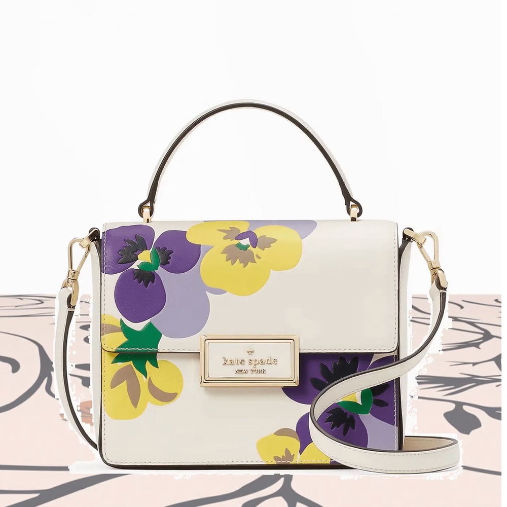 ♠️Kate Spade Reegan Pansy Toss Top Handle Satchel Crossbody Bag, Parchment NWT - Picture 12 of 12